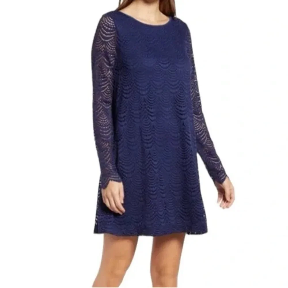 Lilly Pulitzer Ophelia Dress Women’s Extra Large True Navy Scalloped Lace NWT